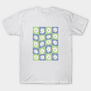 Abstract flowers art, Checkered pattern, Flower market, Indie, Cottagecore decor, Cute floral art, Fun art, Retro T-Shirt